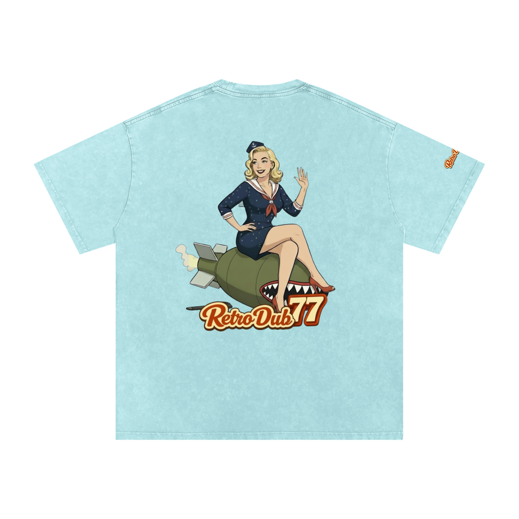 BOMBER GIRL RD77  Snow Washed Oversized Cotton Tee