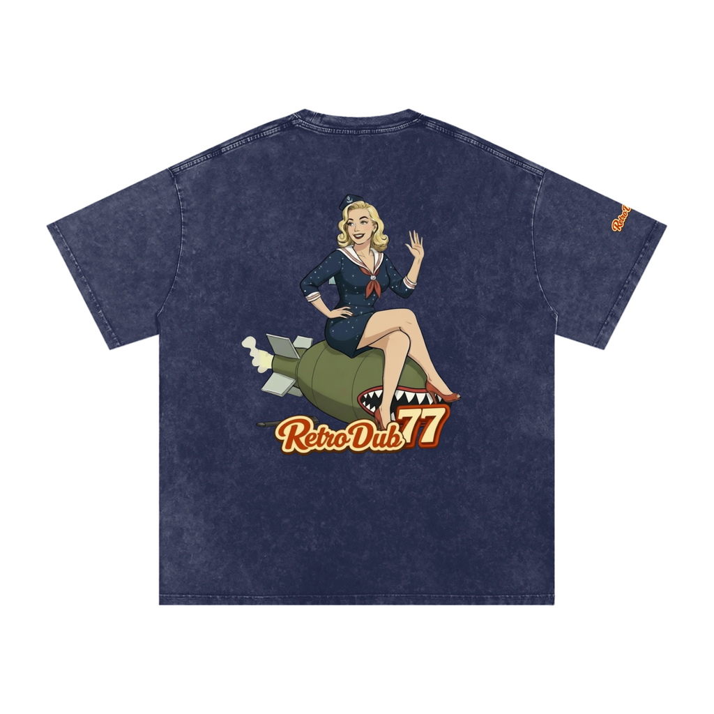 BOMBER GIRL RD77  Snow Washed Oversized Cotton Tee