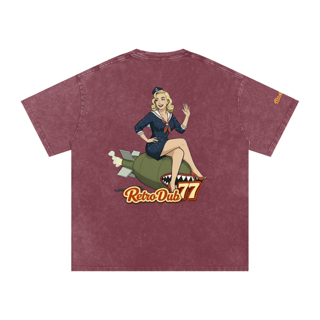 BOMBER GIRL RD77  Snow Washed Oversized Cotton Tee