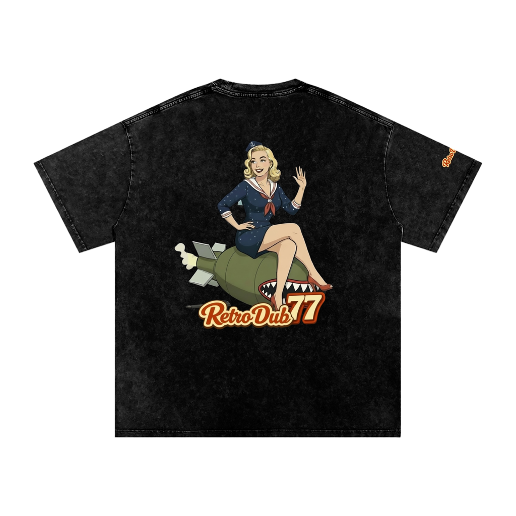 BOMBER GIRL RD77  Snow Washed Oversized Cotton Tee